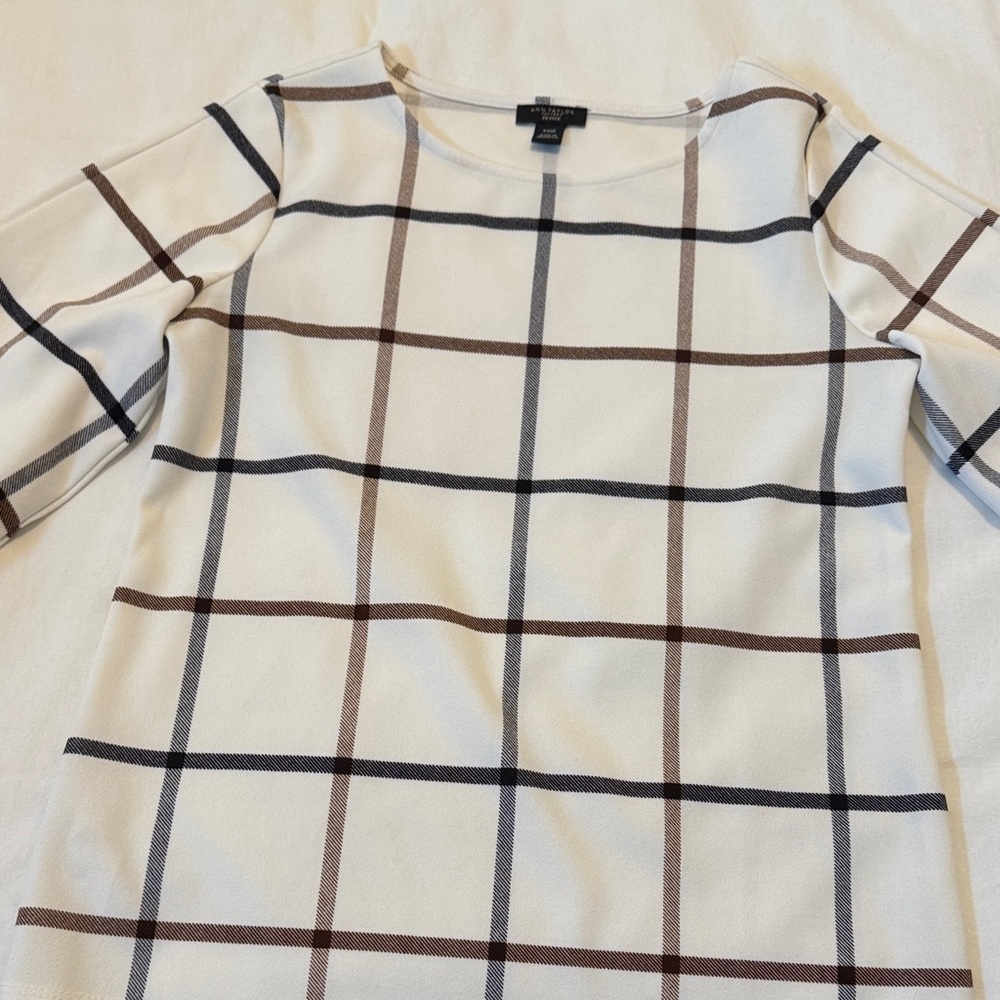 Ann Taylor Black and White Plaid Blouse
